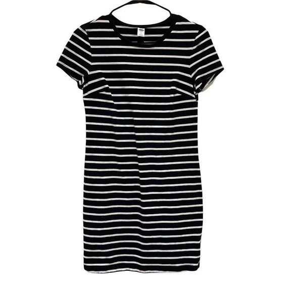 Old Navy Dresses & Skirts - Old Navy Womens Black White Striped Short Sleeves Crew Neck T Shirt Mini…